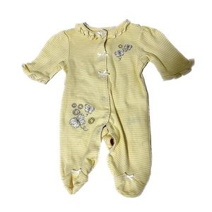 Little me Preemie Embroidered Yellow Stripped Footie